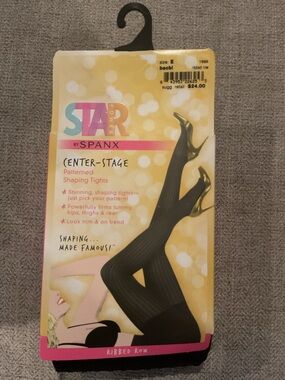 Star Power by Spanx Center-Stage Patterned Shaping Tights - Ribbed Row - Size E